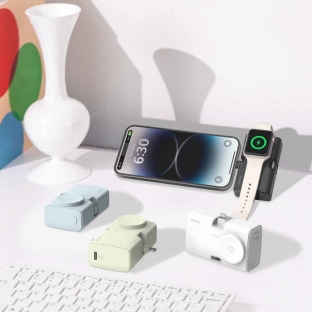 모락 큐잉 4IN1 8핀 C타입 도킹형 애플워치 멀티 보조배터리 5000mAh